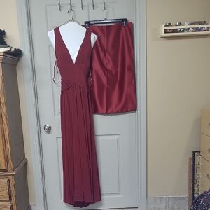 BCBGMaxAzria Plunging Neckline Ruched Evening Gown Merlot Size M EUC